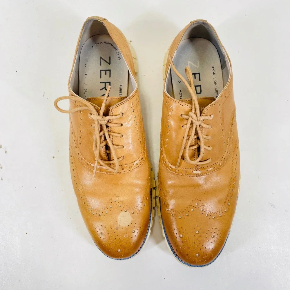 Cole Haan Zerogrand Wingtip Oxford Mens 12M British Tan Leather C39604